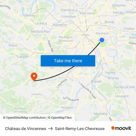 Château de Vincennes to Saint-Remy-Les-Chevreuse map