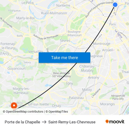 Porte de la Chapelle to Saint-Remy-Les-Chevreuse map