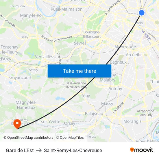 Gare de L'Est to Saint-Remy-Les-Chevreuse map