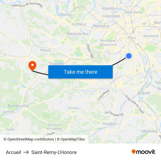 Arcueil to Saint-Remy-L'Honore map