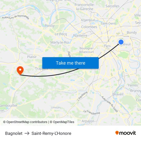 Bagnolet to Saint-Remy-L'Honore map