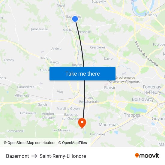 Bazemont to Saint-Remy-L'Honore map