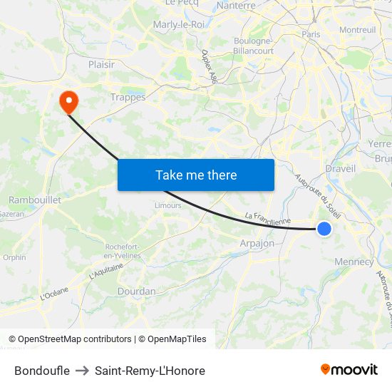 Bondoufle to Saint-Remy-L'Honore map
