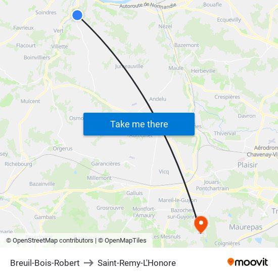 Breuil-Bois-Robert to Saint-Remy-L'Honore map