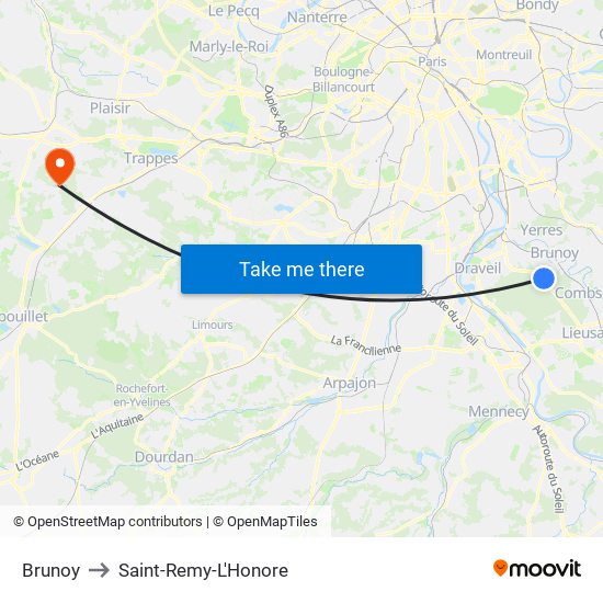 Brunoy to Saint-Remy-L'Honore map