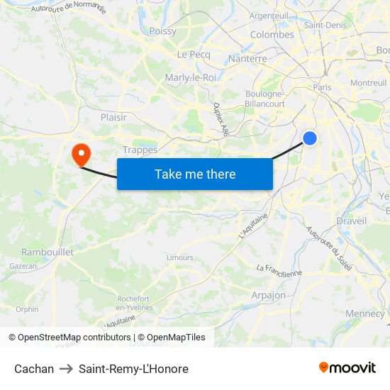 Cachan to Saint-Remy-L'Honore map