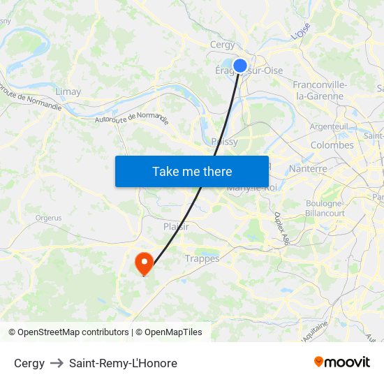 Cergy to Saint-Remy-L'Honore map