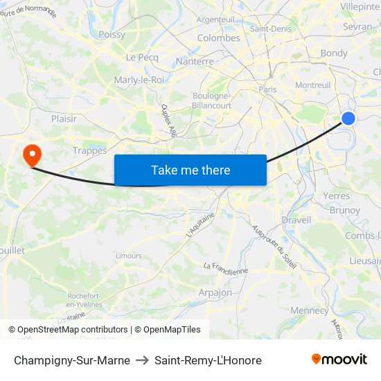 Champigny-Sur-Marne to Saint-Remy-L'Honore map