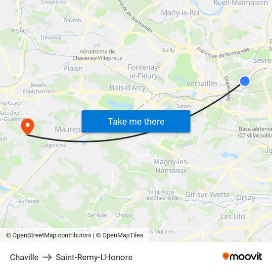 Chaville to Saint-Remy-L'Honore map