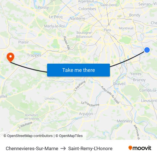 Chennevieres-Sur-Marne to Saint-Remy-L'Honore map