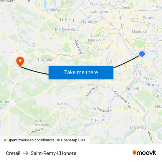 Creteil to Saint-Remy-L'Honore map