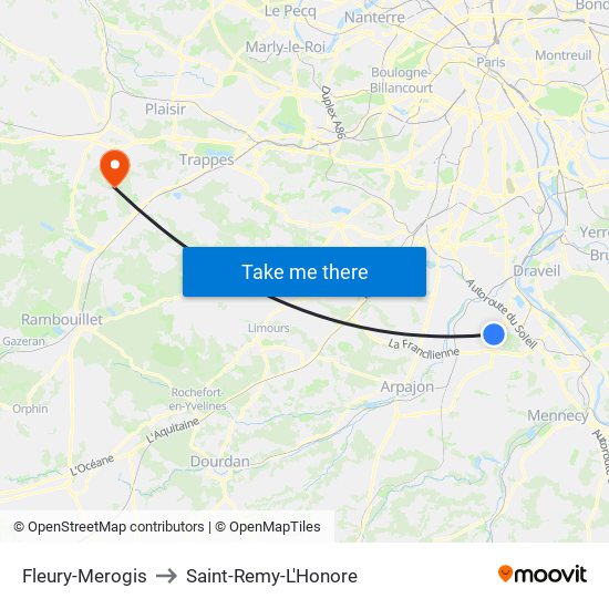 Fleury-Merogis to Saint-Remy-L'Honore map