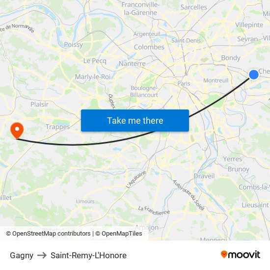 Gagny to Saint-Remy-L'Honore map