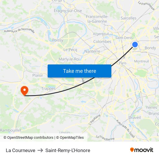 La Courneuve to Saint-Remy-L'Honore map