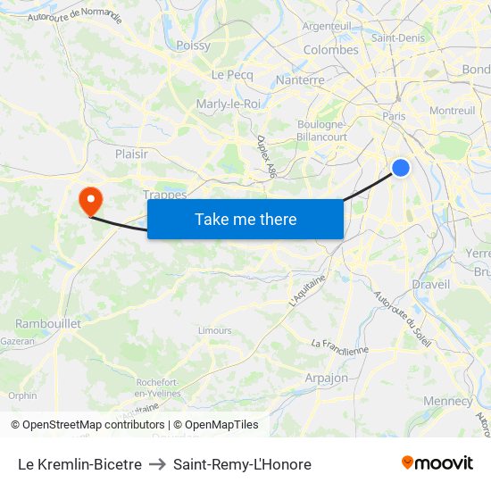Le Kremlin-Bicetre to Saint-Remy-L'Honore map