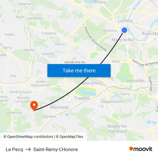 Le Pecq to Saint-Remy-L'Honore map