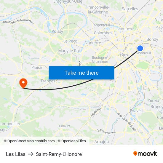 Les Lilas to Saint-Remy-L'Honore map