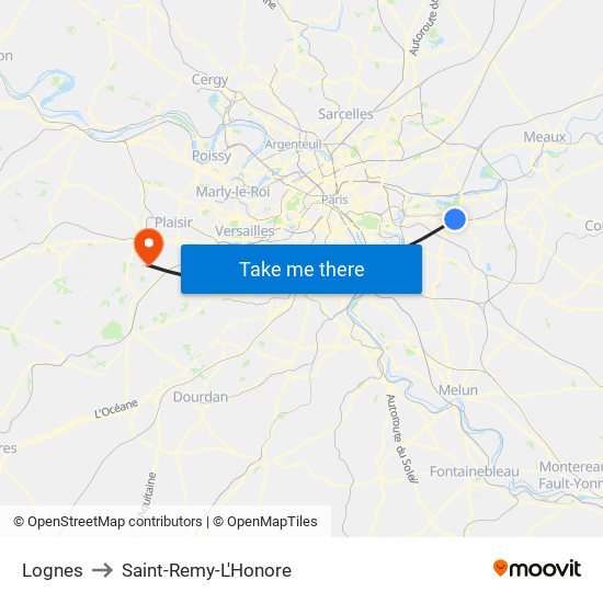 Lognes to Saint-Remy-L'Honore map