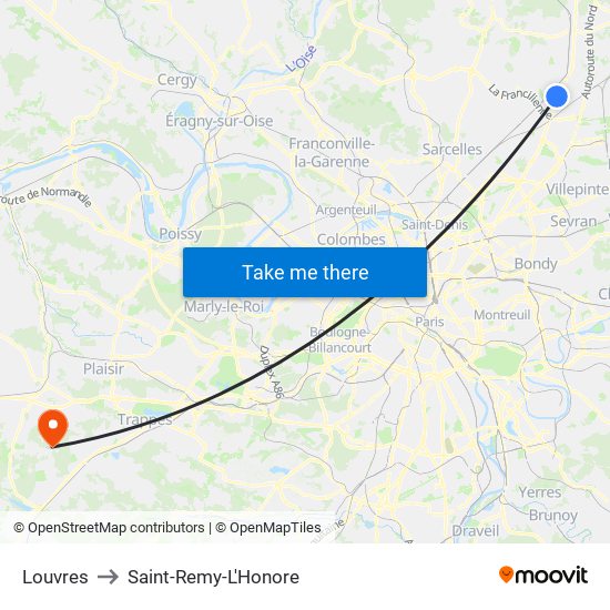 Louvres to Saint-Remy-L'Honore map
