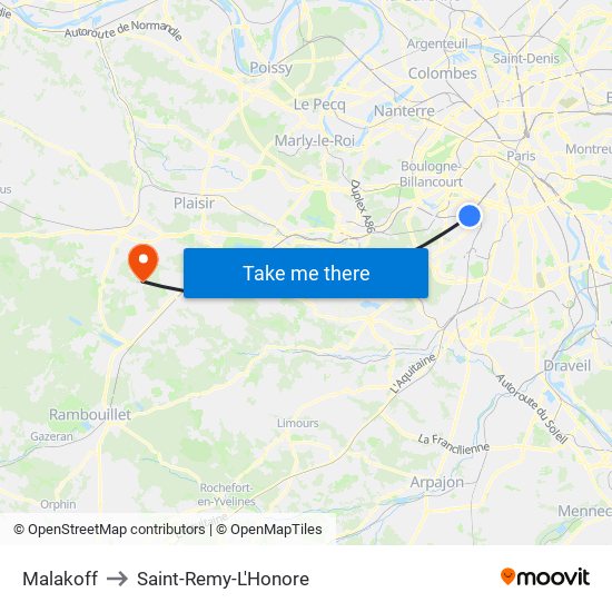 Malakoff to Saint-Remy-L'Honore map