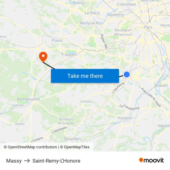 Massy to Saint-Remy-L'Honore map