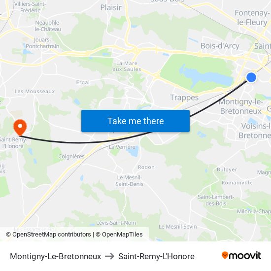 Montigny-Le-Bretonneux to Saint-Remy-L'Honore map