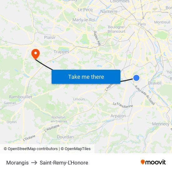Morangis to Saint-Remy-L'Honore map