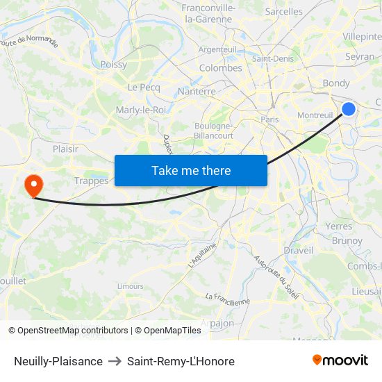 Neuilly-Plaisance to Saint-Remy-L'Honore map