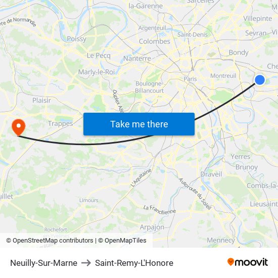 Neuilly-Sur-Marne to Saint-Remy-L'Honore map
