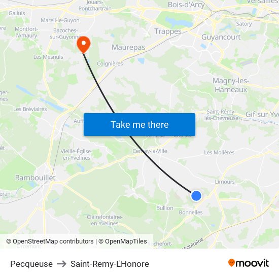 Pecqueuse to Saint-Remy-L'Honore map