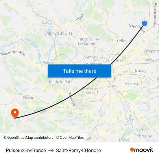 Puiseux-En-France to Saint-Remy-L'Honore map