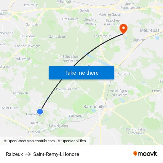 Raizeux to Saint-Remy-L'Honore map