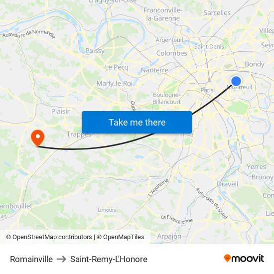 Romainville to Saint-Remy-L'Honore map
