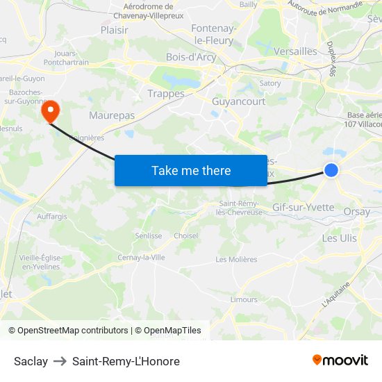 Saclay to Saint-Remy-L'Honore map