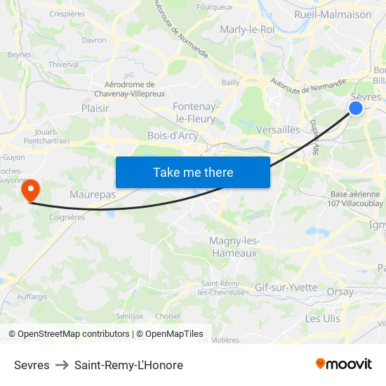 Sevres to Saint-Remy-L'Honore map