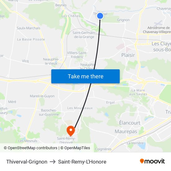 Thiverval-Grignon to Saint-Remy-L'Honore map