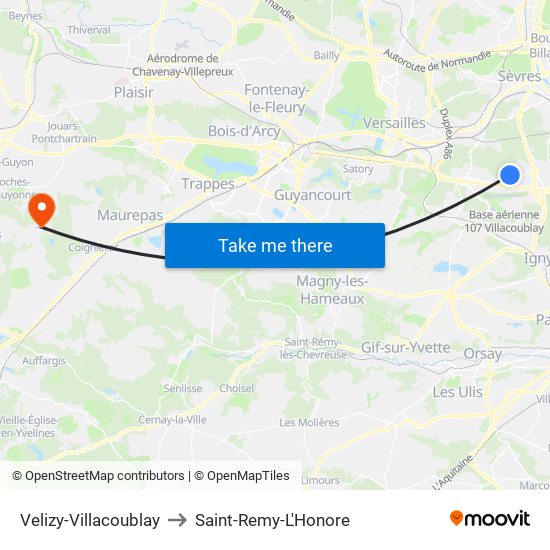 Velizy-Villacoublay to Saint-Remy-L'Honore map