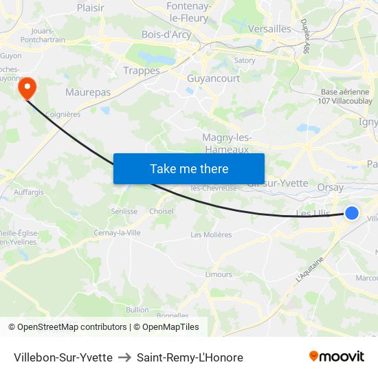 Villebon-Sur-Yvette to Saint-Remy-L'Honore map