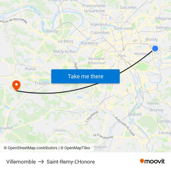 Villemomble to Saint-Remy-L'Honore map