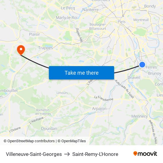 Villeneuve-Saint-Georges to Saint-Remy-L'Honore map