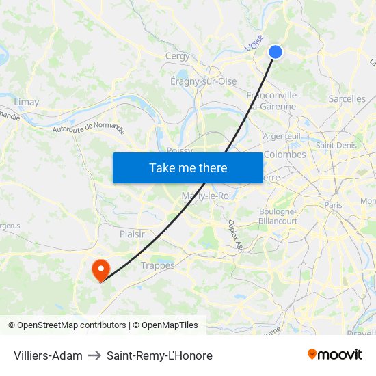 Villiers-Adam to Saint-Remy-L'Honore map