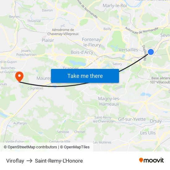 Viroflay to Saint-Remy-L'Honore map