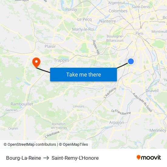 Bourg-La-Reine to Saint-Remy-L'Honore map