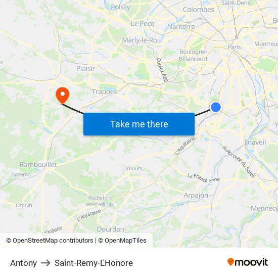Antony to Saint-Remy-L'Honore map