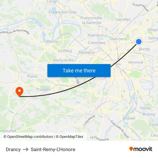 Drancy to Saint-Remy-L'Honore map