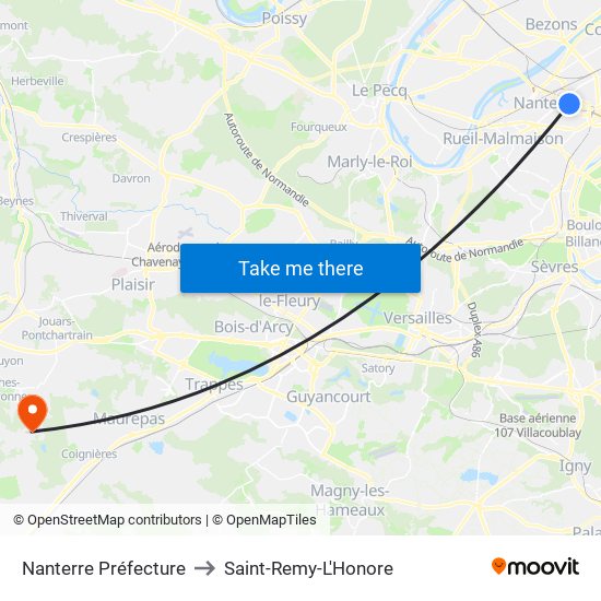 Nanterre Préfecture to Saint-Remy-L'Honore map