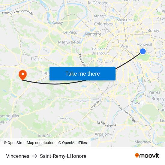 Vincennes to Saint-Remy-L'Honore map