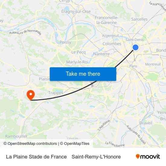 La Plaine Stade de France to Saint-Remy-L'Honore map