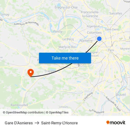 Gare D'Asnieres to Saint-Remy-L'Honore map