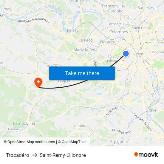 Trocadéro to Saint-Remy-L'Honore map